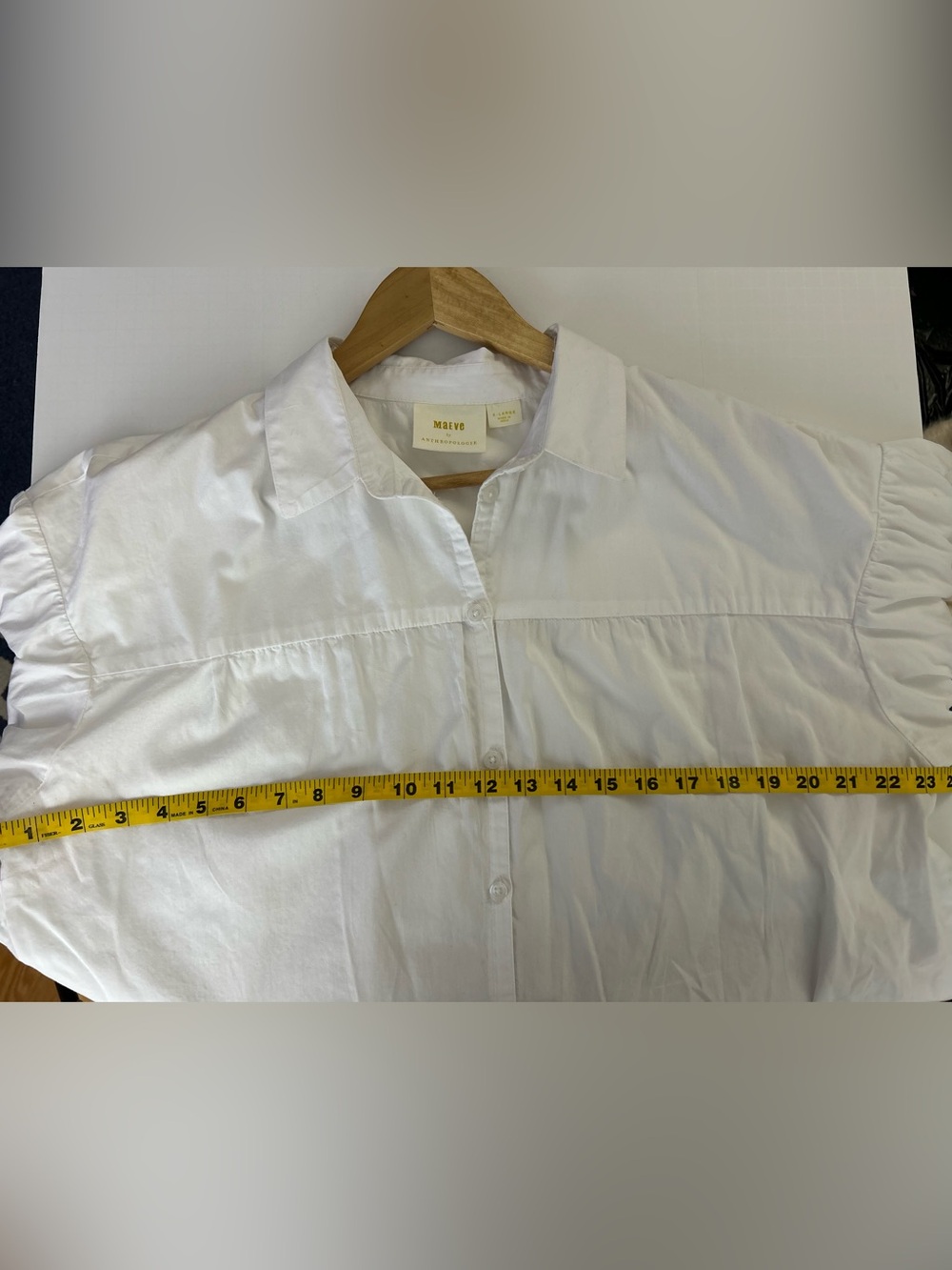 Maeve Anthropologie Poplin Puff Sleeve Button Down 100% Cotton White Shirt - Picture 15 of 15